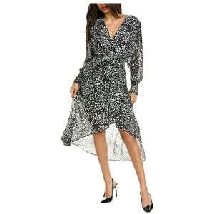 The Kooples Abstract Print Surplice Midi Dress High Low Wrap V-Neck Fr 1/ US S